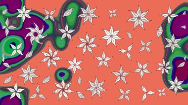 Renkli Yaz Temalı eskiz kalıbı. Çiçekler turuncu ve nötr renklerde. Düz Çiçek Elementleri Tasarımı. Çiçekli retro deseni çiz.