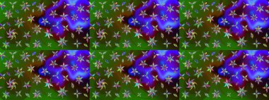 Raster illüstrasyonundaki çiçek desenli çizim. Yeşil ve kahverengi renkte çiçekler.