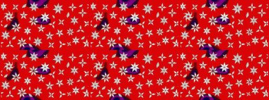 Kırmızı ve nötr renklerde şirin çiçek desenleri. Düz Çiçek Elementleri Tasarımı. Renkli Bahar Teması eskiz kalıbı. Raster Modaya uygun kumaş deseni.