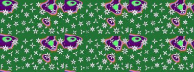 Raster illüstrasyonundaki çiçek desenli çizim. Çiçekler suluboya tarzında yeşil ve nötr renklerde.