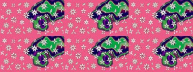 Renkli Bahar Teması eskiz kalıbı. Düz Çiçek Elementleri Tasarımı. Sevimli çiçek raster deseni. Pembe ve yeşil renkte çiçekler.