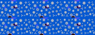 Mavi ve nötr renklerde çiçekler. Raster illüstrasyonunda çiçek deseni çizimi.