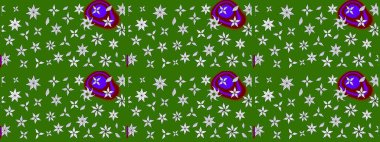 Raster illüstrasyonu. Çiçek süslemeli çizim deseni. Yeşil ve nötr renkte çiçekler.