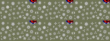 El çizimi çiçek çizimi deseni (fayans). Tekstil için suluboya eskiz deseni. Şirin çiçekleri, desenleri, yeşil ve beyaz renkleri olan renkli çizim deseni.