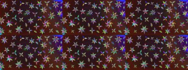 Çiçek izi. Suluboya çizim kalıbı. Çiçekler suluboya tarzında kahverengi ve mor renkte.