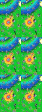 Tropik çiçekler. Gömlek, arka plan modelini çiz. Yeşil ve mavi renkte çiçekler.