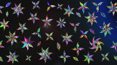 Raster illüstrasyonundaki çiçek desenli çizim. Gri ve mavi renkte çiçekler.