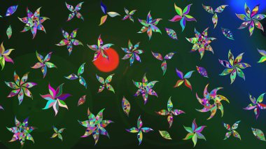 Mavi ve gri renkte çiçekler. Kumaş desenli papatya çiçekleri ayrıntıları.