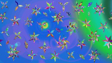 Mavi ve yeşil renklerde güzel bir tekstil. Suluboya çiçekli çiçek deseni. Raster illüstrasyonu.