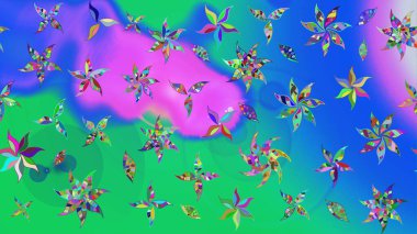 Raster Çiçek İllüstrasyonu 'nun şirin tekstili. Mavi ve yeşil renkli etnik çiçeklerle zarif bir eskiz deseni.