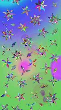 Raster illüstrasyonu. Suluboya çiçekli çiçek deseni. Yeşil ve mavi renkli güzel tekstil..