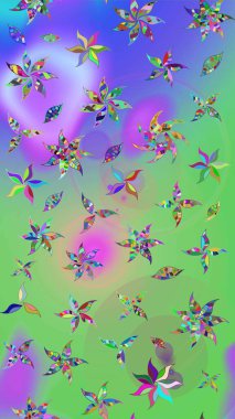 Yeşil ve mor renkli çiçekler. Raster illüstrasyonunda çiçek deseni çizimi.