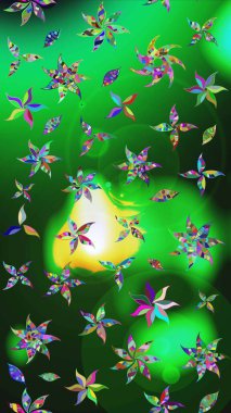 Yeşil ve gri renkli çiçekler. Düz Çiçek Elementleri Tasarımı. Raster illüstrasyonundaki çiçek desenli çizim. Renkli Bahar Teması çizim şablonu.