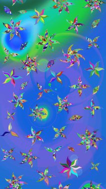 Mavi ve mor renkli çiçekler. Raster illüstrasyonunda çiçek deseni çizimi.