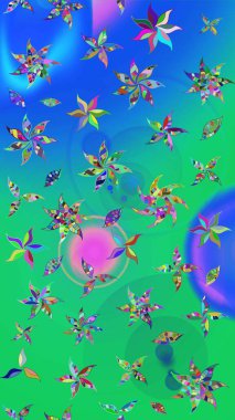 Süslü kumaş deseni. Renkli Bahar Teması eskiz kalıbı. Raster illüstrasyonundaki çiçek desenli çizim. Düz Çiçek Elementleri Tasarımı.