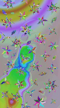 Renkli Yaz Temalı eskiz kalıbı. Düz Çiçek Elementleri Tasarımı. Raster illüstrasyonundaki çiçek desenli çizim. Gri ve nötr renkte çiçekler.