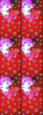 Yapraklı çiçekler ve kırmızı ve pembe renklerde papatya çiçekleri. Raster - stok. Taslak arkaplan deseni.