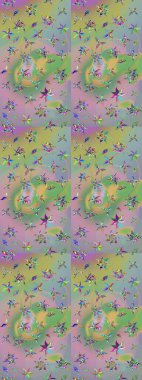 Renkli Bahar Teması eskiz kalıbı. Düz Çiçek Elementleri Tasarım Raster illüstrasyonu. Çiçek desenli eskiz. Tarafsız ve yeşil renkte çiçekler.