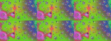 Raster illüstrasyonu. Yeşil ve mor renklerde. Yeşil ve menekşe renginde yeşil ve mor papatya deseni.