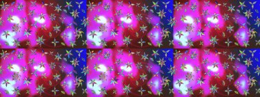 Mor ve mavi renkte etnik çiçeklerle süslenmiş zarif bir eskiz deseni. Raster Çiçek İllüstrasyonu güzel tekstil..