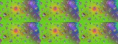 Raster deseni. Doğa. Çiçek kolajı. Küçük çiçekte güzel bir desen var. Çiçek kompozisyonu. - yeşil ve mor çiçekler. Çiçek arka planı.