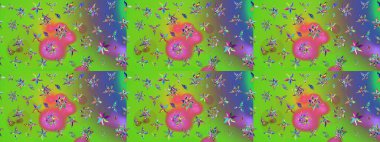 Raster illüstrasyonu. Küçük çiçekteki sevimli çiçek deseni. Yeşil ve mor renkte çiçekler.