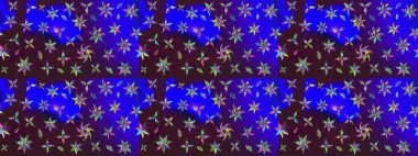 Çiçek izi. Suluboya çizim kalıbı. Suluboya tarzında mavi ve kahverengi renkte çiçekler.