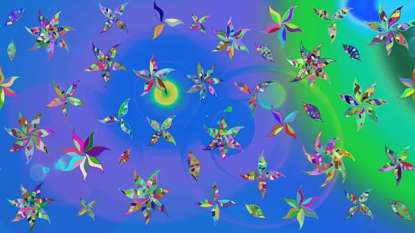 Bahar mevsimi. Nazik romantik baskı. Tatil havası. Mavi ve yeşil renkli çiçekler. Raster güzel bir çiçek deseni çiziyor..