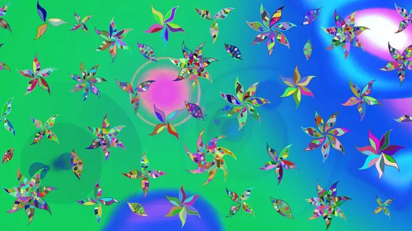 Yeşil ve mavi renkte çiçekler. Raster illüstrasyonunda çiçek deseni çizimi.