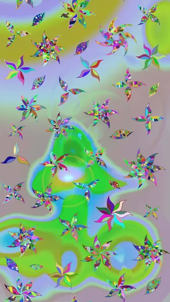 Düz Çiçek Elementleri Tasarım Raster illüstrasyonu. Tarafsız ve yeşil renkli çiçekler. Renkli Bahar Teması eskiz kalıbı. Çiçekli çiçek deseni, suluboya..