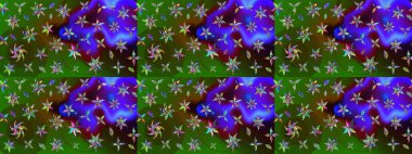 Raster illüstrasyonundaki çiçek desenli çizim. Yeşil ve kahverengi renkte çiçekler.