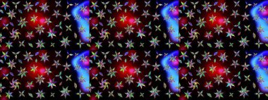 Raster illüstrasyonu. Renkli Bahar Teması eskiz kalıbı. Düz Çiçek Elementleri Tasarımı. Siyah ve mavi renkte zarif çiçekler, suluboya..