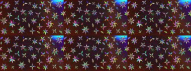 Çiçekli karalama şeklinde Raster çiçek deseni. Kahverengi ve mor renkli çiçekler. Yumuşak, yaz çiçekli arka plan.