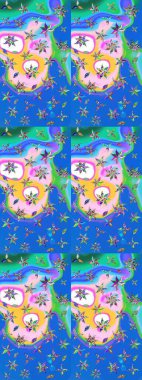 Nazikçe, güzel çiçek arkaplanı. Çiçekli karalama şeklinde Raster çiçek deseni. Mavi ve yeşil renkte çiçekler.