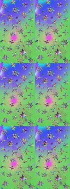 Yumuşak, yaz çiçekli arka plan. Yeşil ve mor renkli çiçekler. Raster çiçek desenli ve çiçekli..