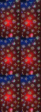 Raster - stok. Eskiz arkaplan modeli. Yapraklı çiçekler ve papatya çiçekleri kahverengi ve kırmızı renklerde.