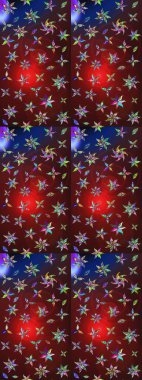 Raster illüstrasyonu. Çiçek duvar kağıdı. Çizim kalıbı. Hint süsü. Kahverengi ve kırmızı renklerde. Renkli süs kenarı.