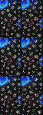 Raster illüstrasyonu. Çiçekli karalama şeklinde Raster çiçek deseni. Gri ve mavi renkte yaz çiçekleri.