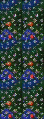 Raster illüstrasyonu. Küçük çiçekteki sevimli çiçek deseni. Raster deseni. # Mavi ve yeşil renkte yaz çiçekleri #.