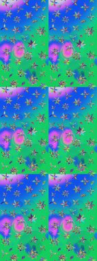 Modern çiçek arkaplanı. Parlak renkli çiçekleri ve yeşil ve mavi renkli yaprakları olan harika bir çiçek deseni. Halk tarzı. Moda baskıları için zarif bir şablon.