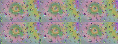 Şatafatlı bahar bahçesi dokusu. Raster illüstrasyonu. Tarafsız ve yeşil renklerde çiçekler. Tarafsız ve yeşil renkler üzerine çiçek çizimi. Çiçek deseni.