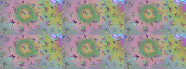 Tarafsız ve yeşil renklerde çiçekler. Çiçek deseni. Raster illüstrasyonu. Şatafatlı bahar bahçesi dokusu. Tarafsız ve yeşil renkler üzerine çiçek çizimi.