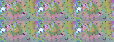 Çiçek desenli eskiz. Gömlek baskısı için çiçek boyası. Tarafsız ve yeşil renkte çiçekler.