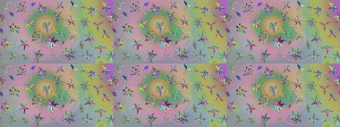 Tarafsız ve yeşil renklerde çiçekler. Raster illüstrasyonunda çiçek deseni çizimi.