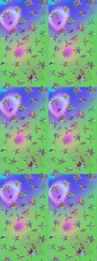 Tekstil için figür. Poster ya da kapak için arka plan. Yapraklı çizim şekli. Şirin, zarif çiçekler Raster illüstrasyonu. Davetiye ve kartpostal tasarımı için dekoratif çiçek unsurları.