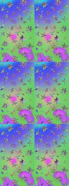 -yeşil ve mor çiçekler. Küçük çiçekte güzel bir desen var. Çiçek kompozisyonu. Çiçek kolajı. Doğa. Raster deseni. Çiçek arka planı.