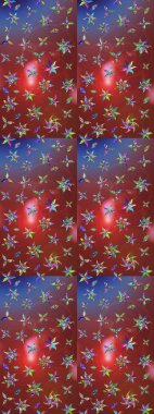 Kahverengi ve kırmızı renkte çiçekler. Renkli Bahar Teması eskiz kalıbı. Raster illüstrasyonundaki çiçek desenli çizim. Düz Çiçek Elementleri Tasarımı.