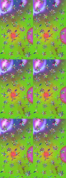 Hediye ambalaj kağıdı, tebrik kartları, posterler ve pankart tasarımı. Yeşil ve mor renkli çiçekler. Raster düz çiçek çizim deseni.