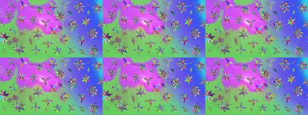 Raster illüstrasyonu. Suluboya tarzında mor ve yeşil renkler üzerinde. Küçük çiçekli bahar deseni çiz.