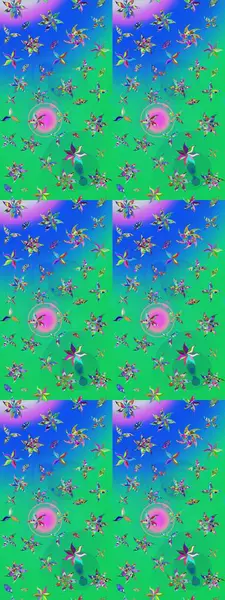 Raster illüstrasyonundaki çiçek desenli çizim. Yeşil ve mavi renkte çiçekler.